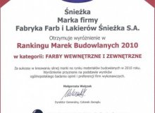Śnieżka wyróżniona w rankingu budowlana marka roku 2010