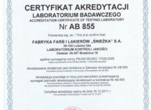 Akredytacja dla Laboratorium Kontroli Jakości FFiL Śnieżka SA