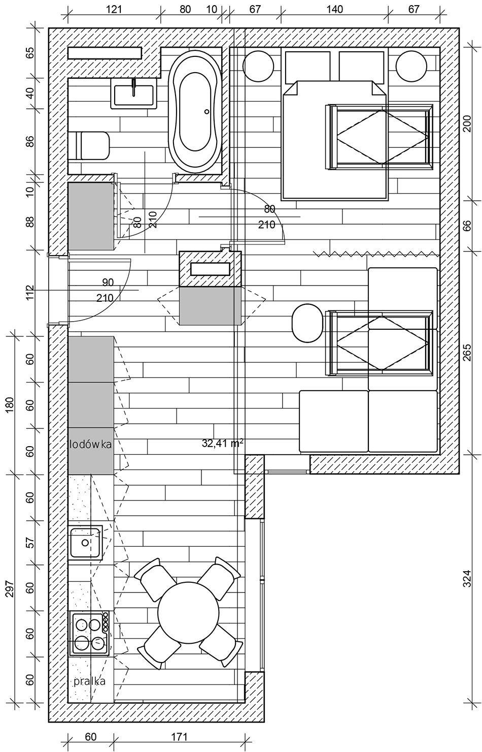 Plan apartamentu w stylu glamour