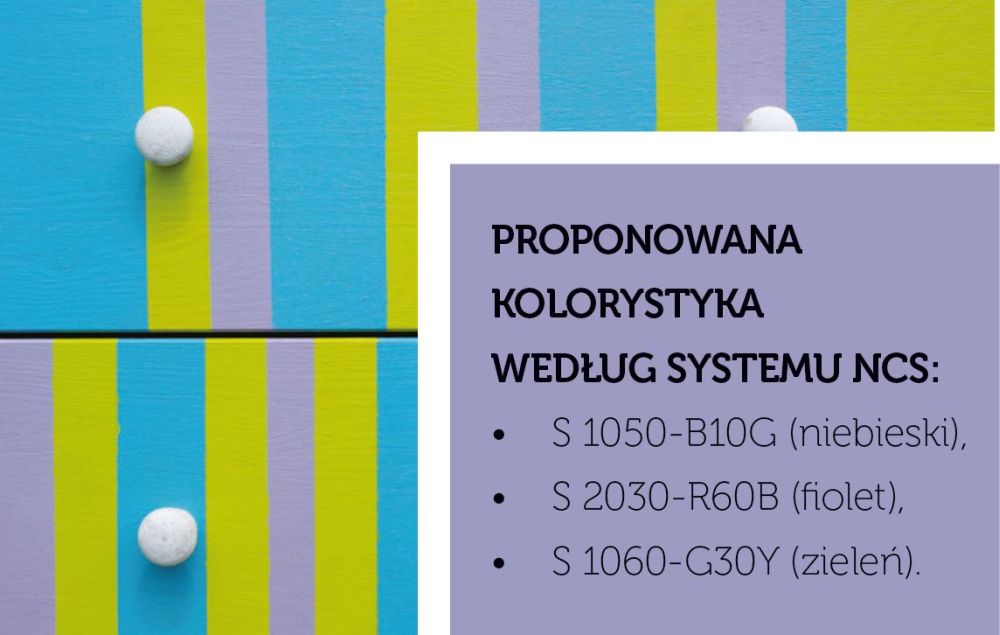 Kolory użyte w projekcie - kolorowa komoda