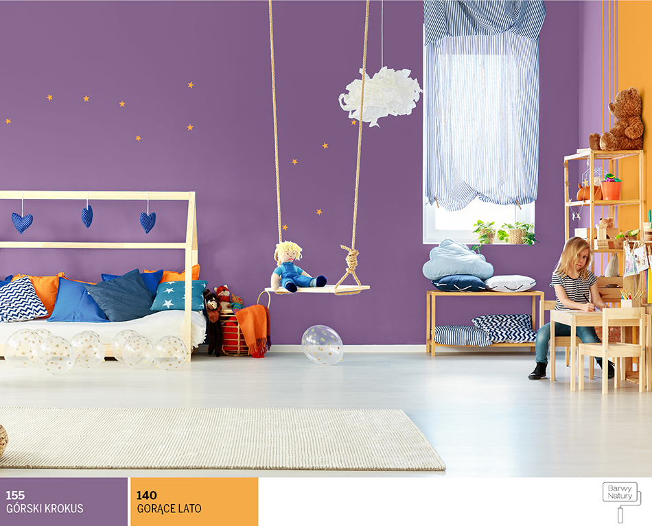 Pomarańczowy i fioletowy w pokoju dziecka 
