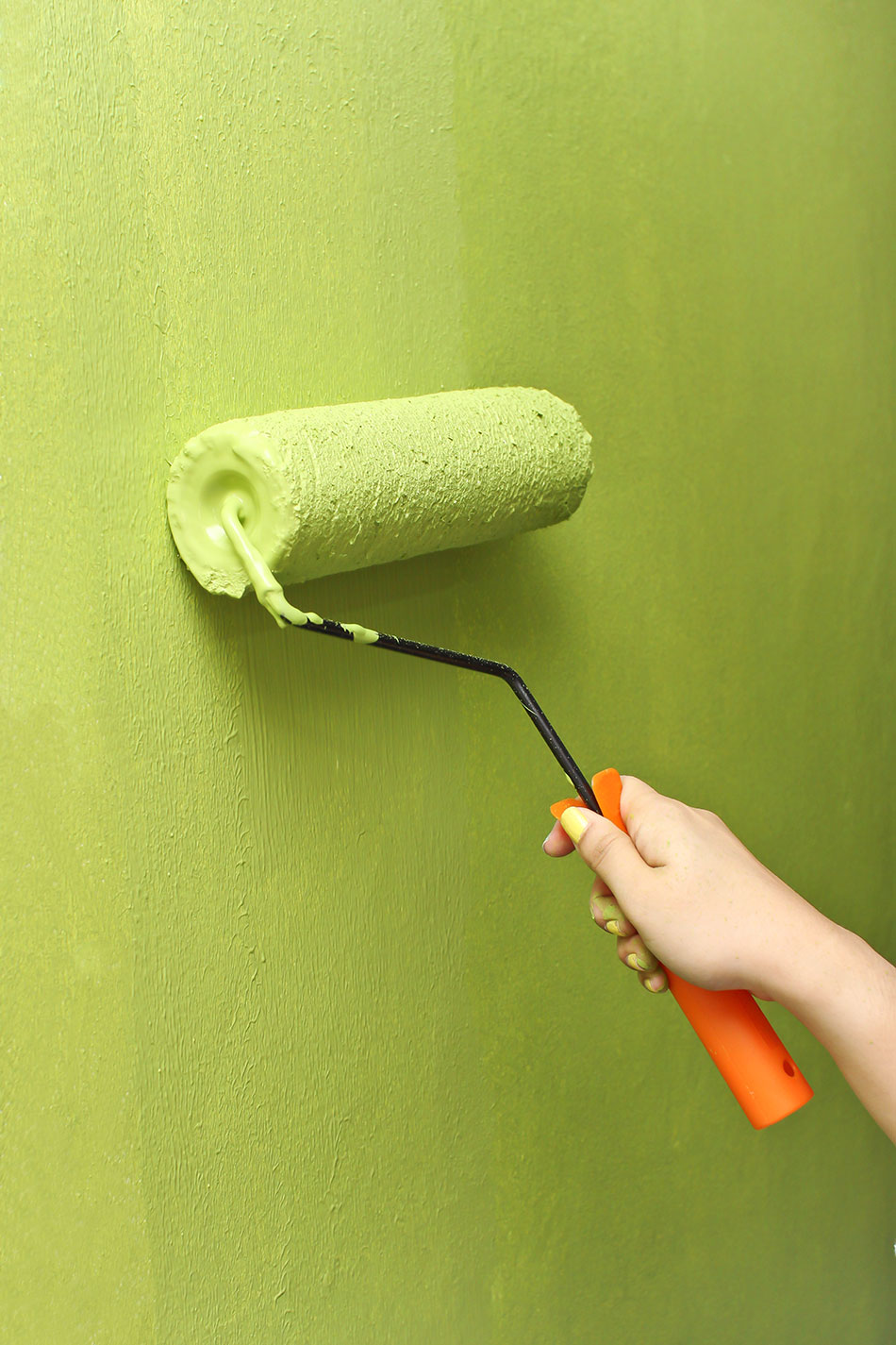 Malowanie ściany wałkiem na zielono